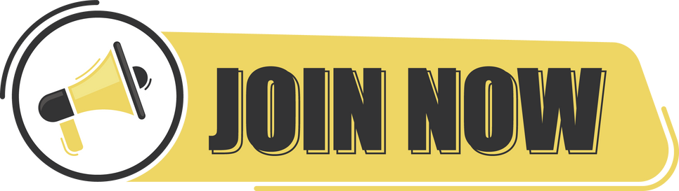 Join now. Megaphone message with text on yellow background. Megaphone banner. Web design.